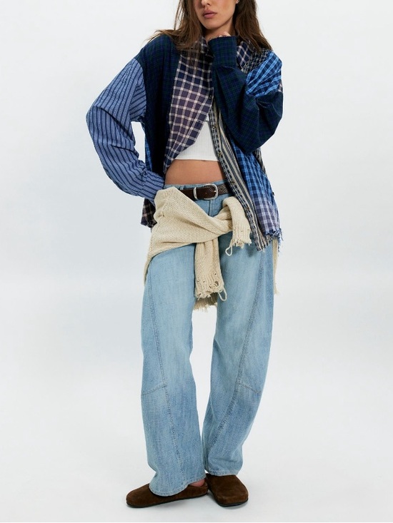 Free People Tops - Free People The Tales Patchwork Check Stripe Button Down Size Medium NWT